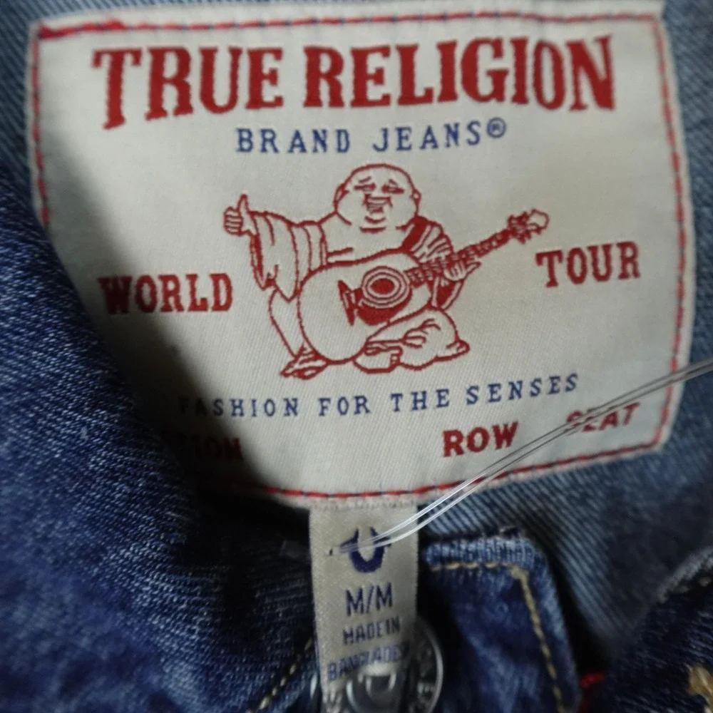 NEW True Religion Jacket Mens M Blue Denim Jean Coat Type 3 Trucker Horseshoe
